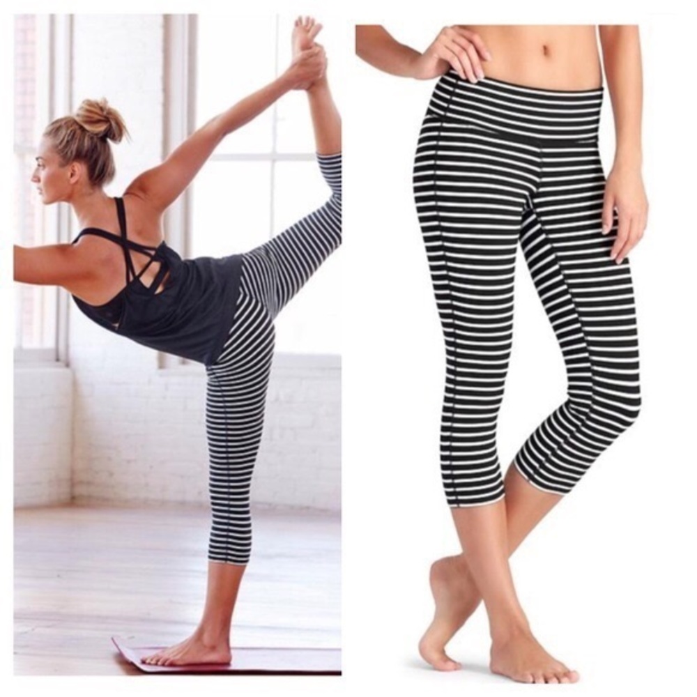 Athleta Black & White Striped Crop Leggings